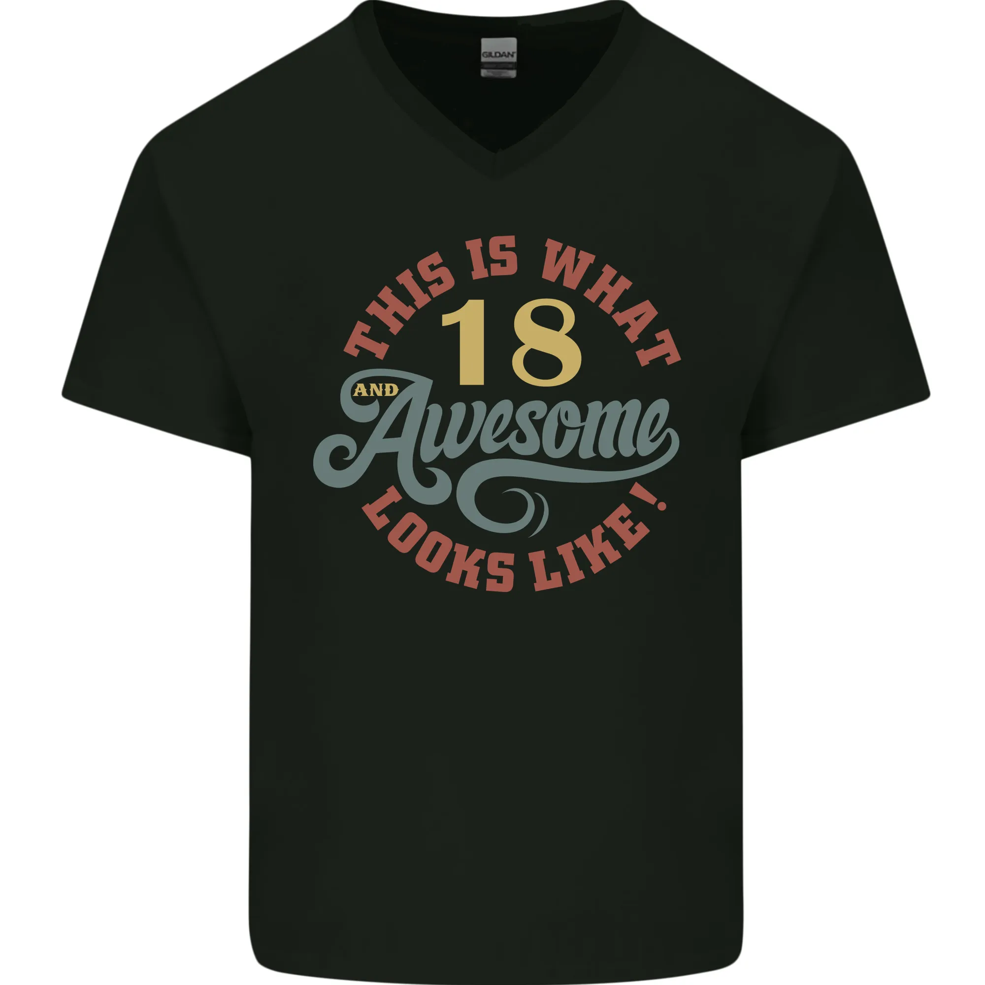 18th Birthday 80 Year Old Awesome Looks Like Mens V-Neck Cotton T-Shirt