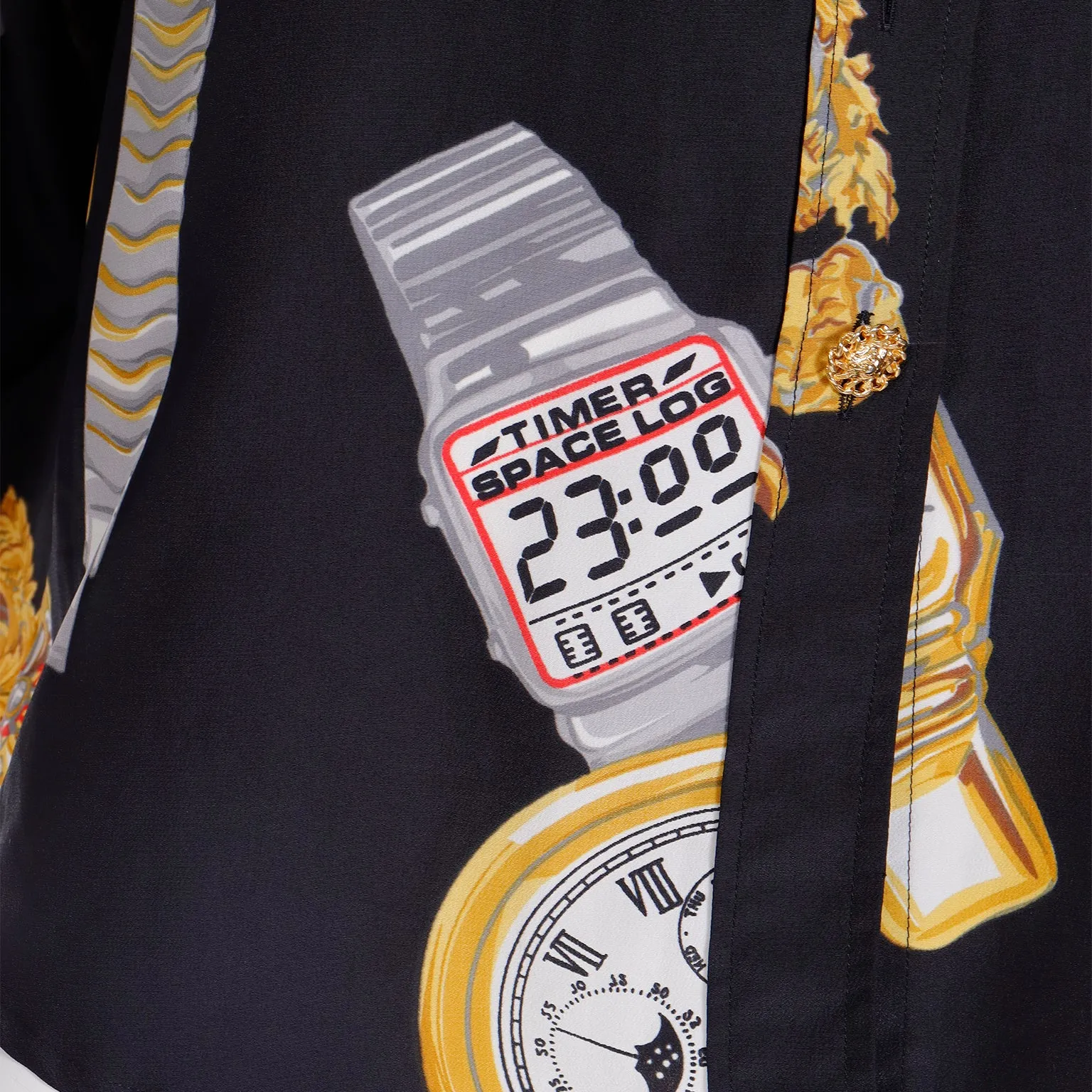 1987 Moschino Milano Vintage Clock Watch Novelty Print Oversized Shirt