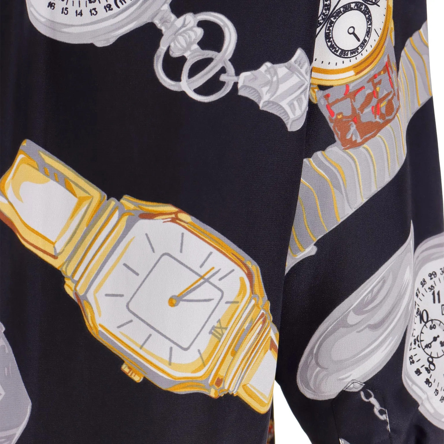 1987 Moschino Milano Vintage Clock Watch Novelty Print Oversized Shirt