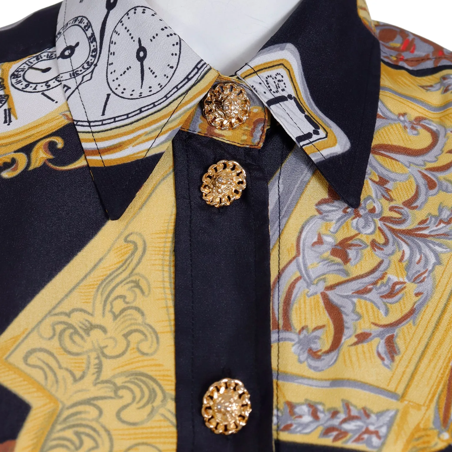 1987 Moschino Milano Vintage Clock Watch Novelty Print Oversized Shirt