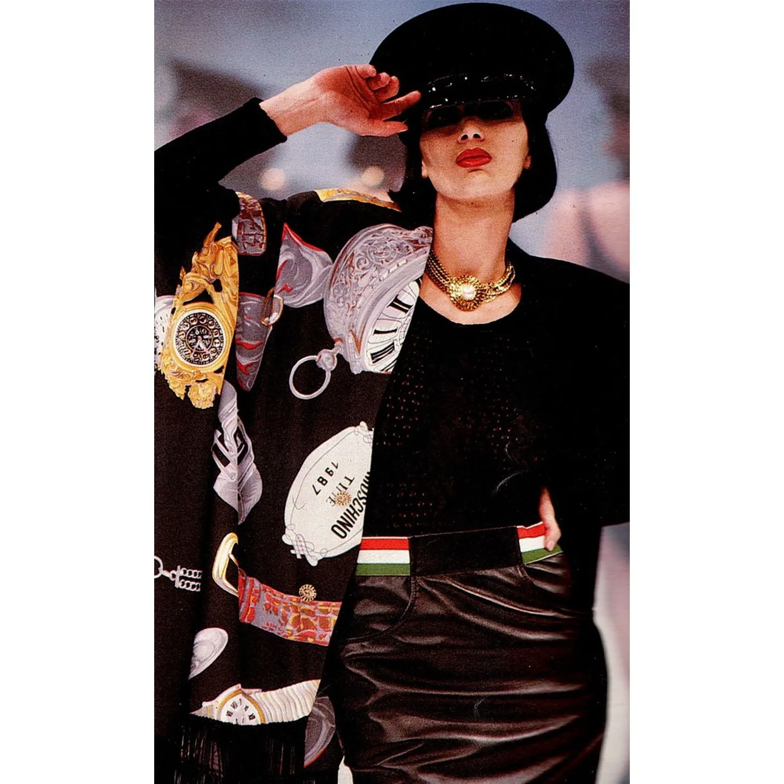 1987 Moschino Milano Vintage Clock Watch Novelty Print Oversized Shirt