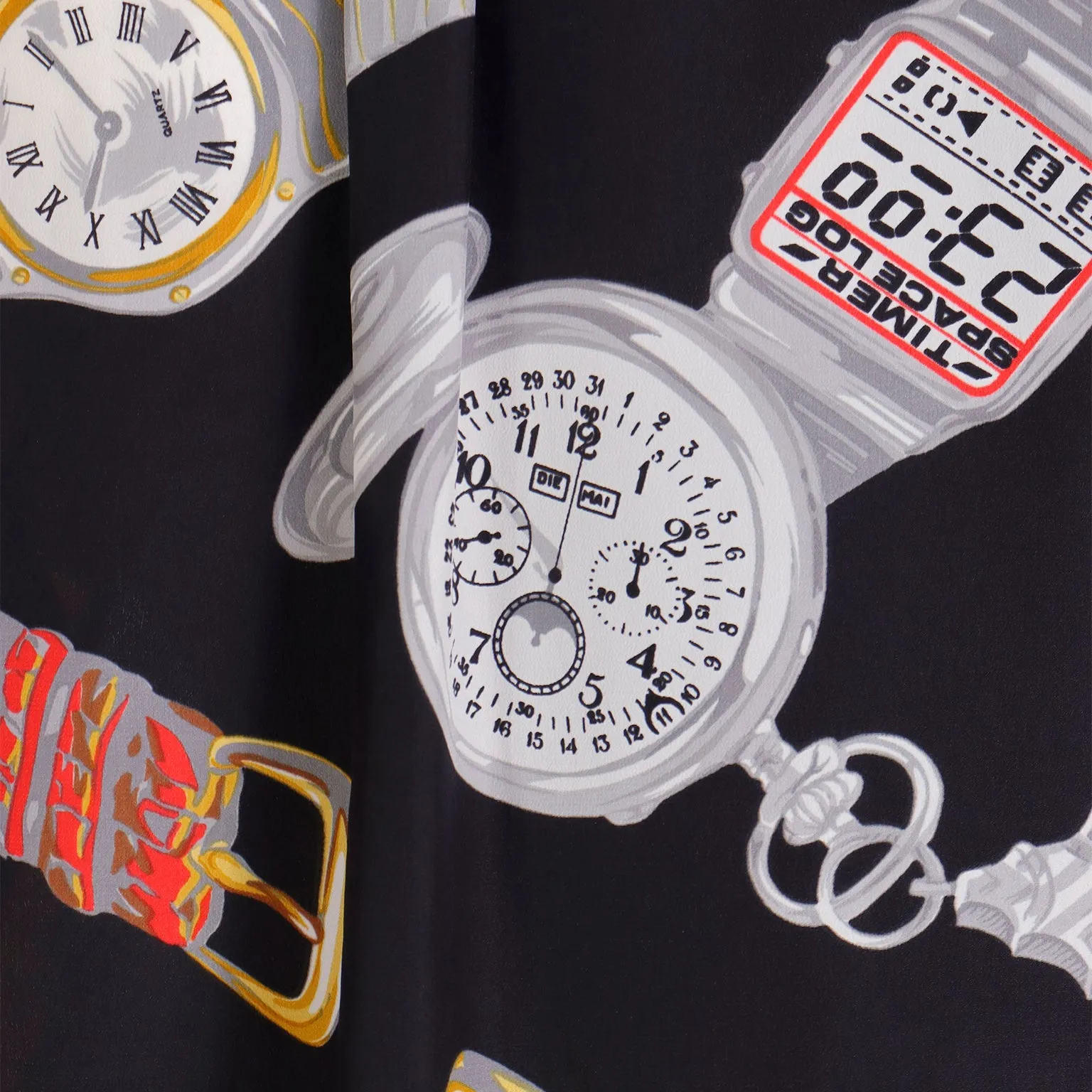 1987 Moschino Milano Vintage Clock Watch Novelty Print Oversized Shirt