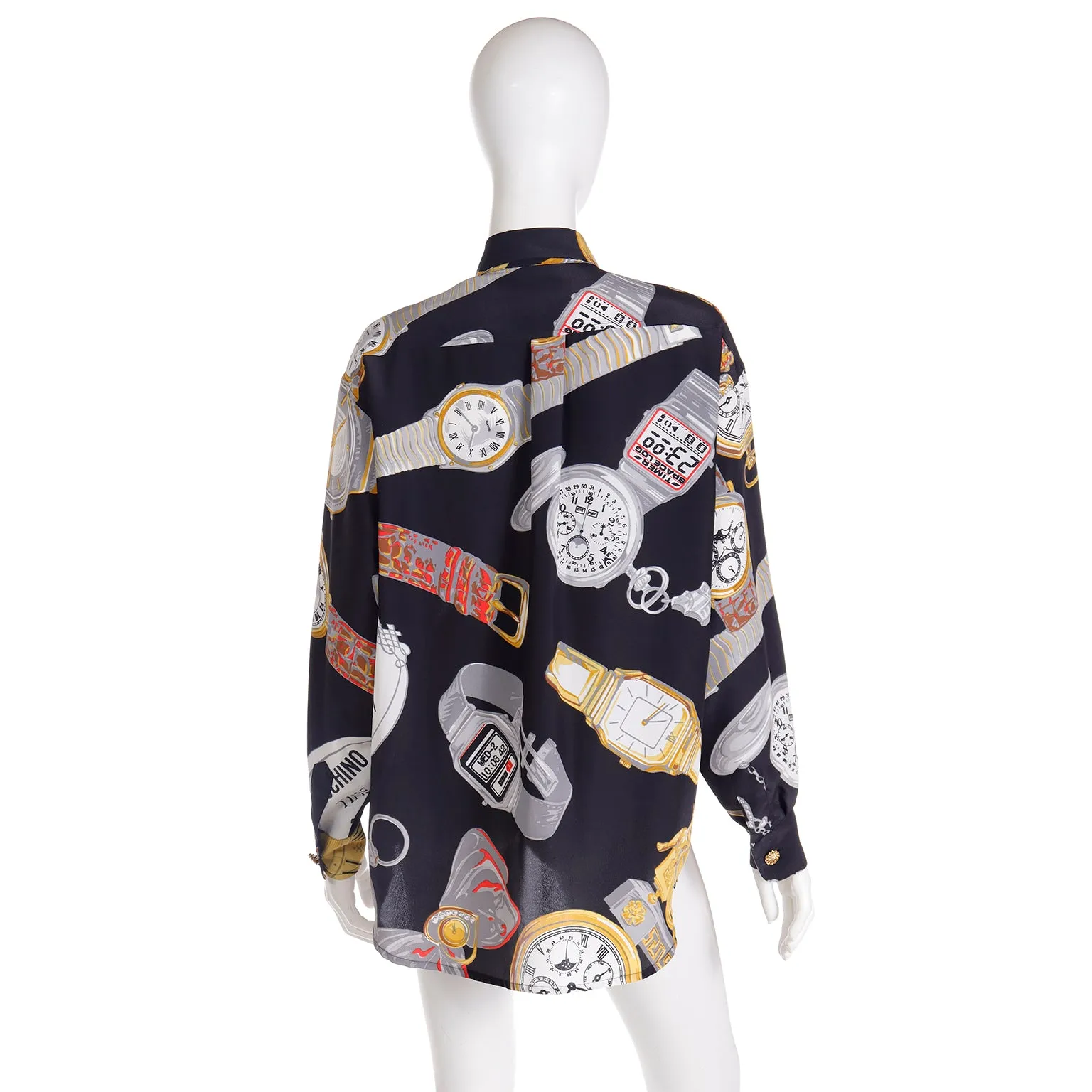 1987 Moschino Milano Vintage Clock Watch Novelty Print Oversized Shirt