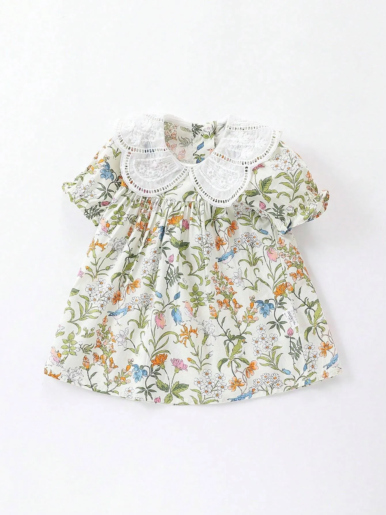 1pc Young Girls' Sweet Floral Pattern Doll Collar Short Sleeve Shirt For Summer