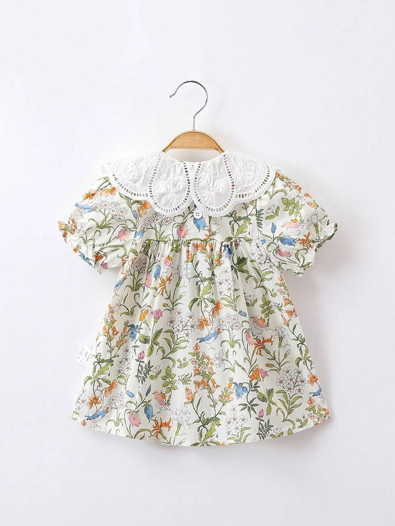 1pc Young Girls' Sweet Floral Pattern Doll Collar Short Sleeve Shirt For Summer