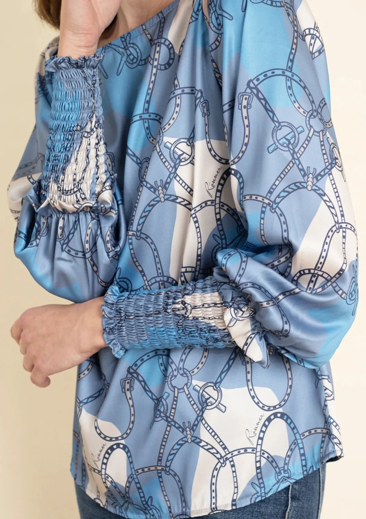 Abigail Blouse | Saddlery Print | Blue and Beige