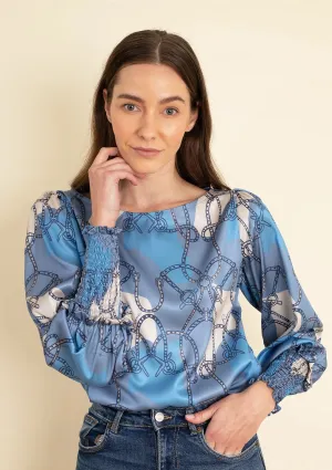 Abigail Blouse | Saddlery Print | Blue and Beige