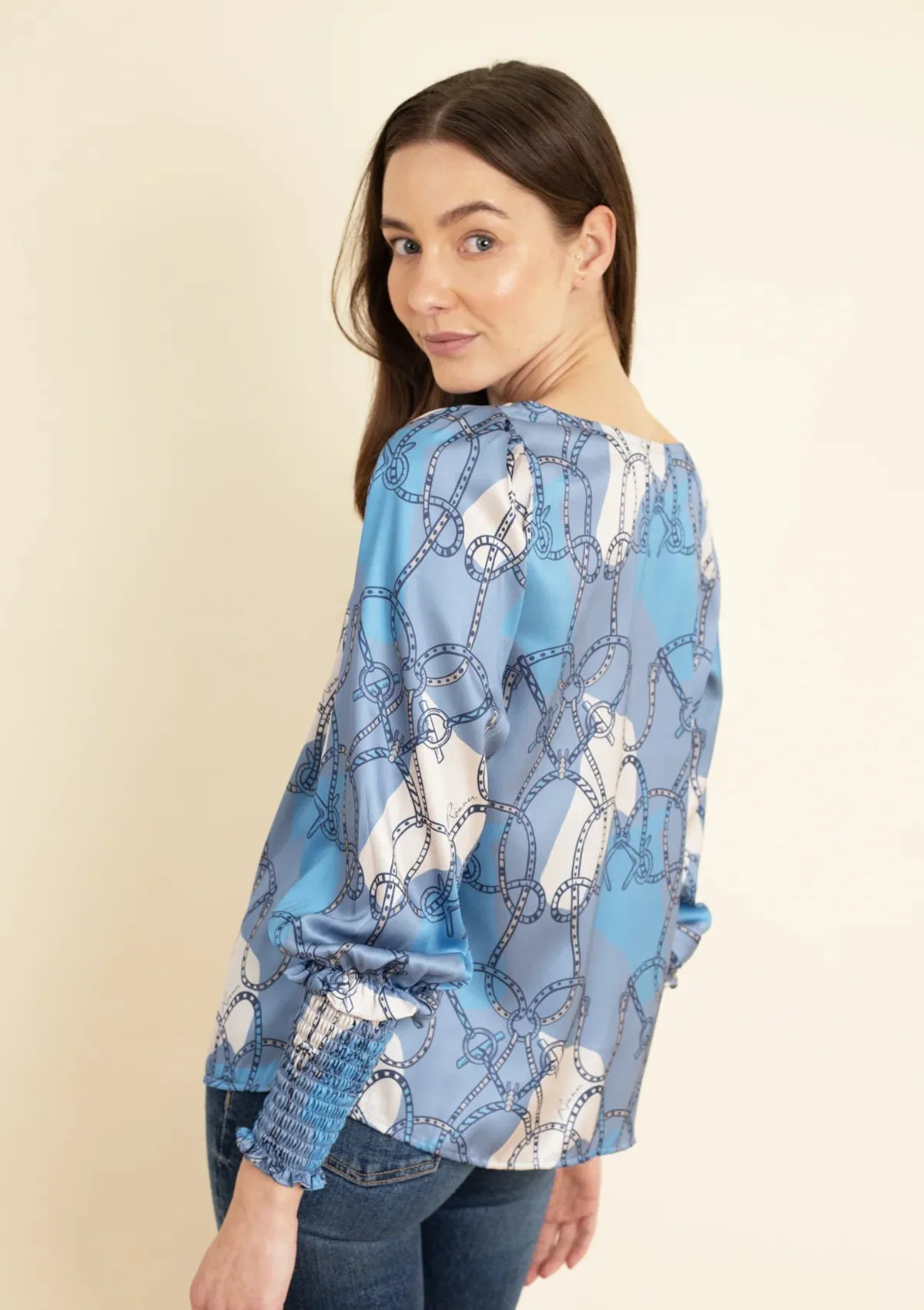 Abigail Blouse | Saddlery Print | Blue and Beige