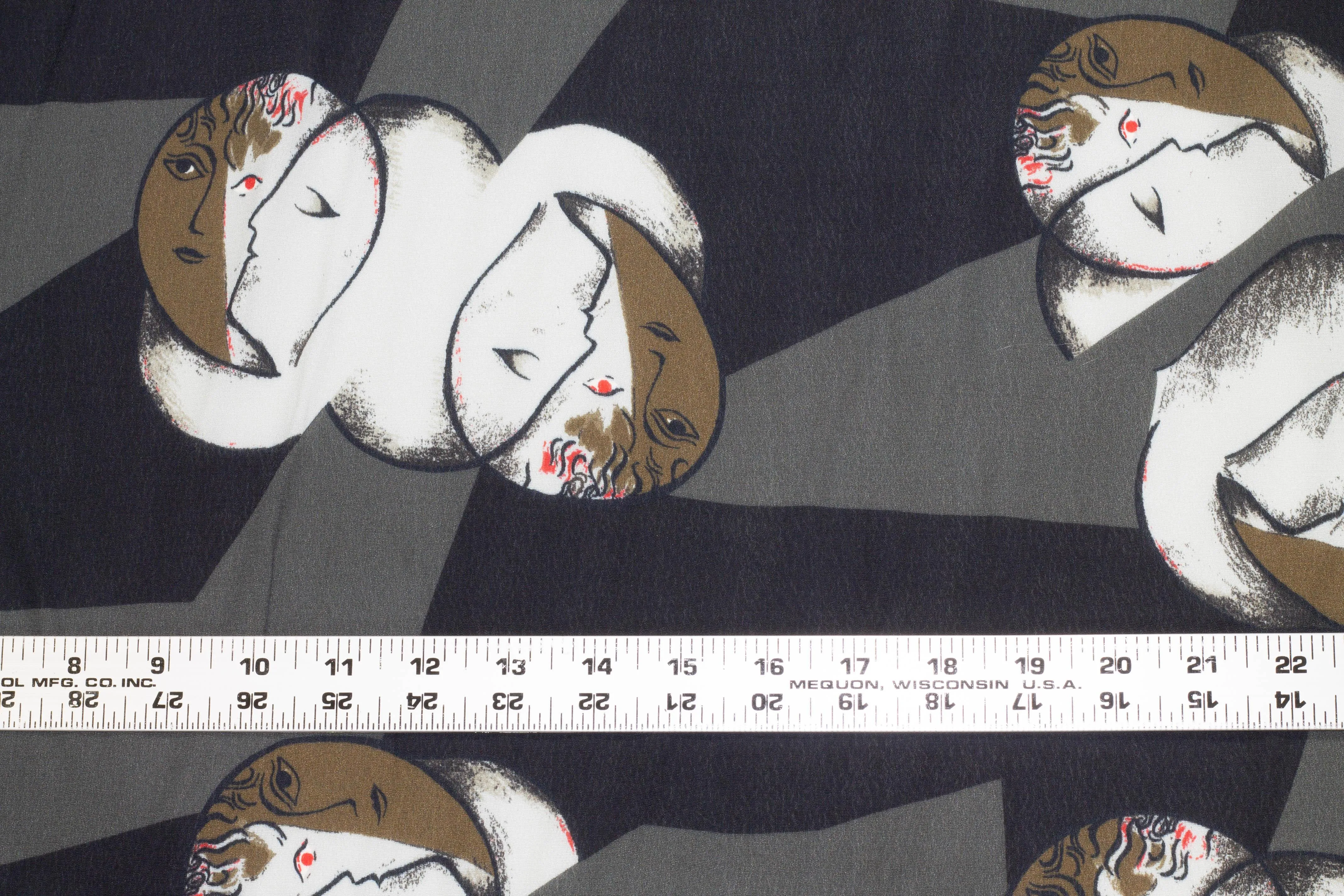 Abstract Face Italian Viscose Crepe - Gray and Black