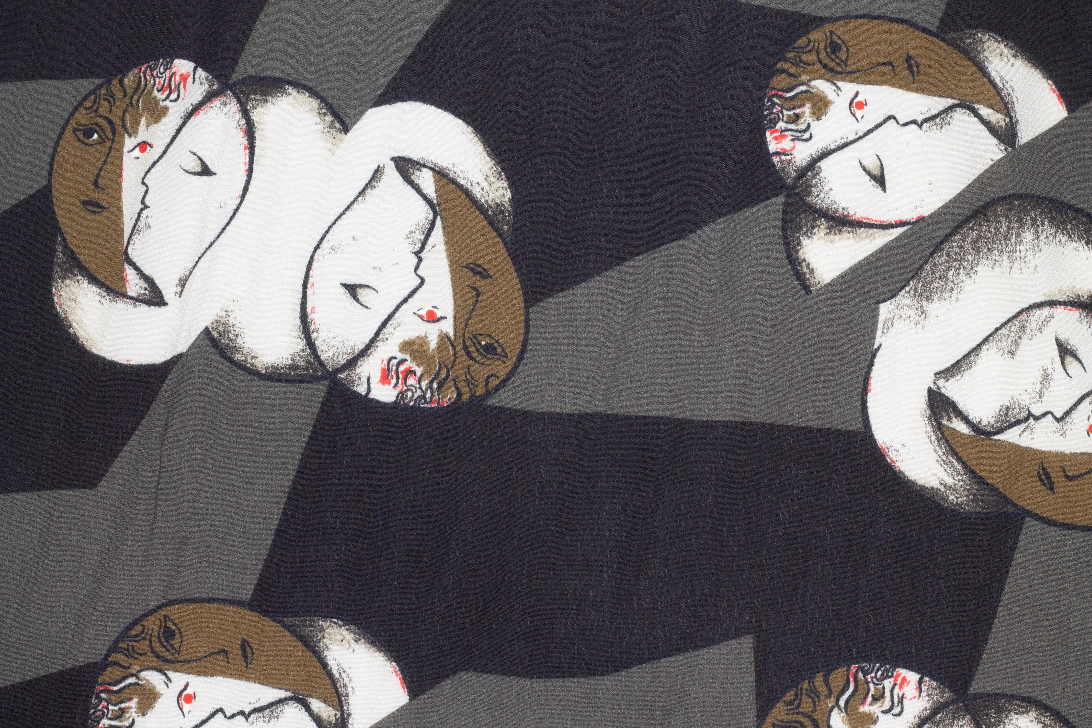Abstract Face Italian Viscose Crepe - Gray and Black