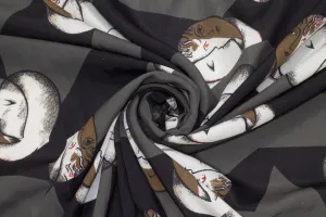 Abstract Face Italian Viscose Crepe - Gray and Black