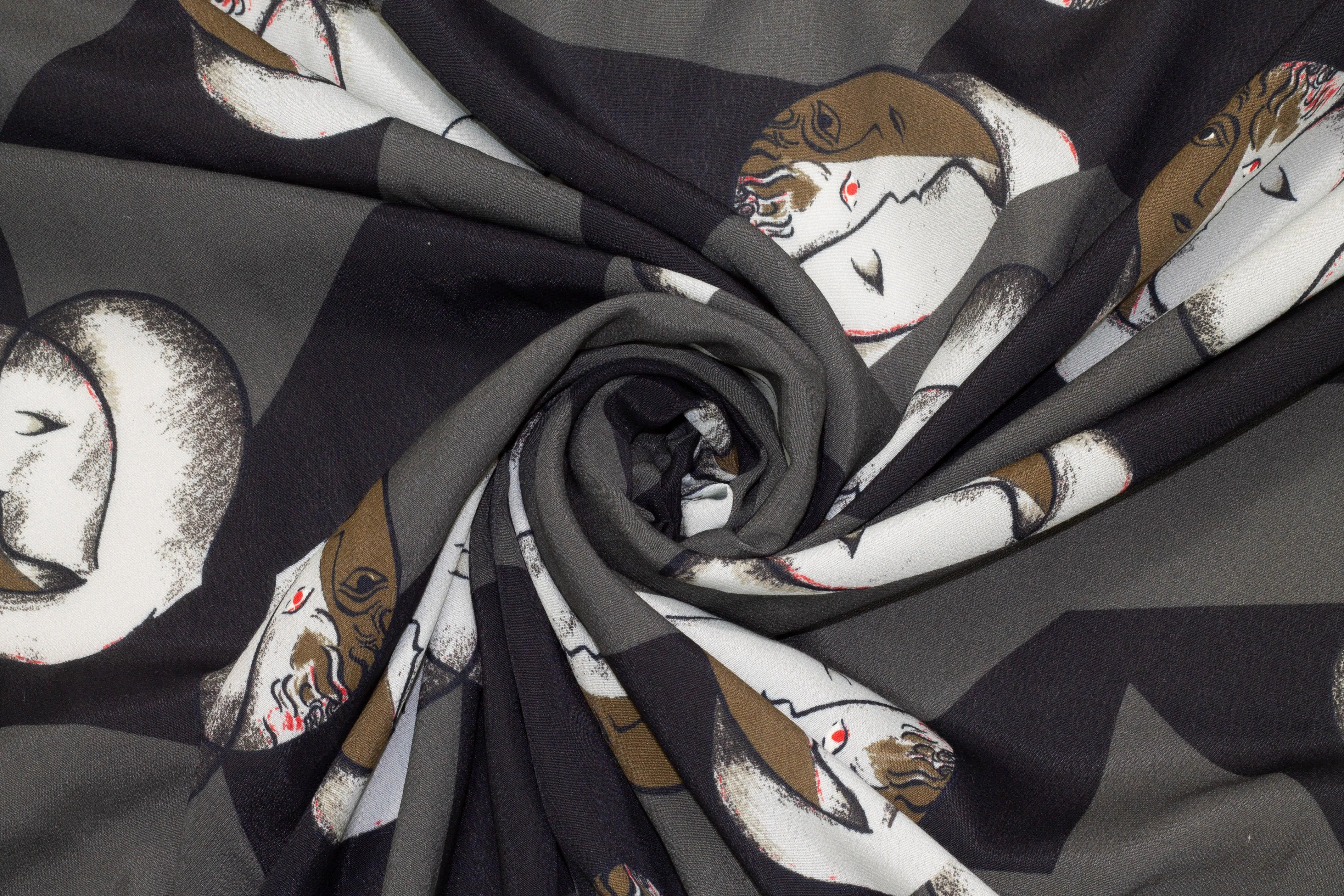 Abstract Face Italian Viscose Crepe - Gray and Black