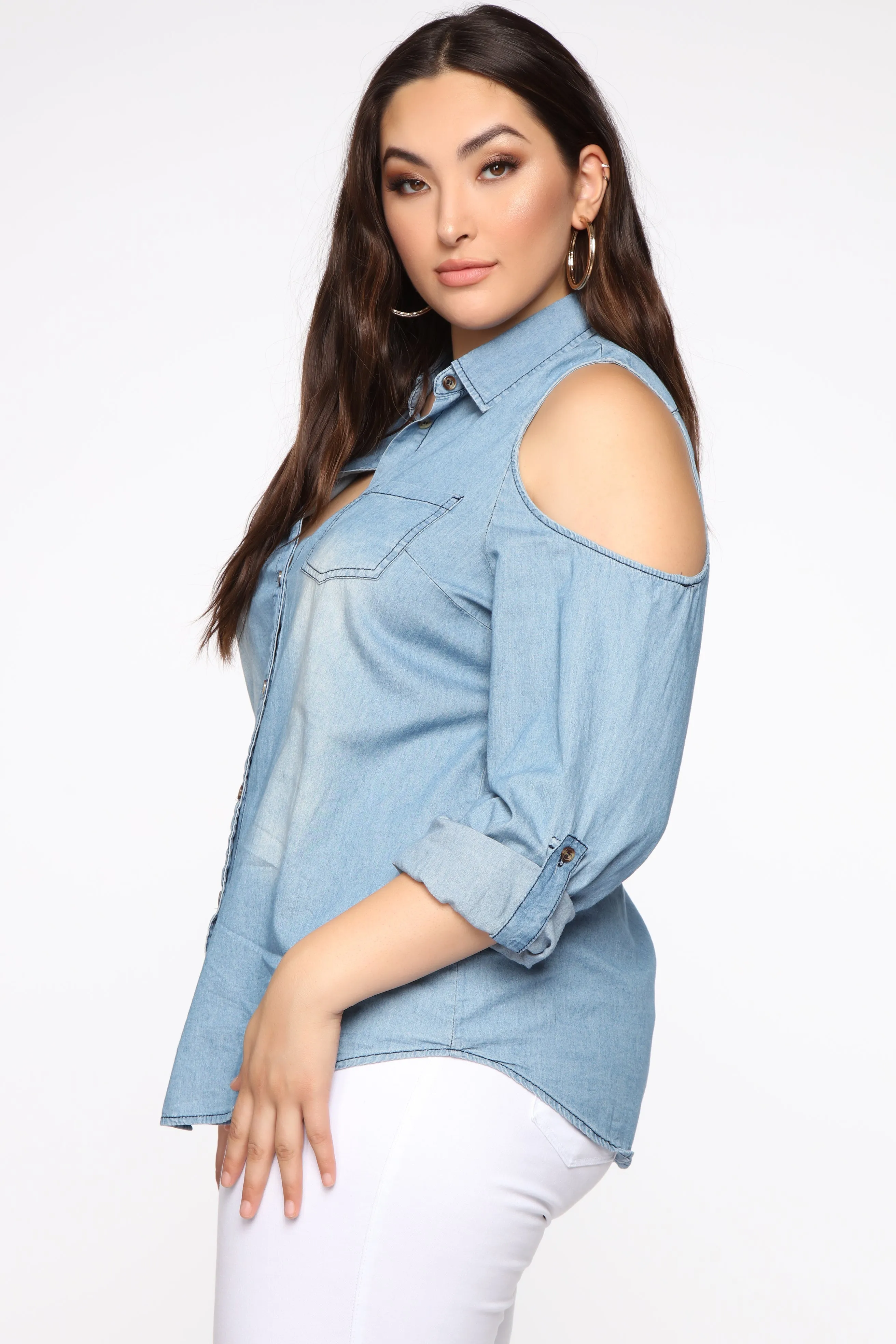 Allison Cold Shoulder Top - Medium Wash