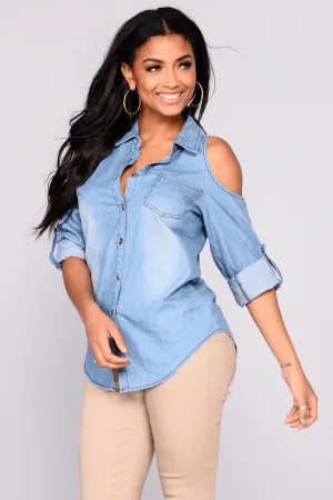 Allison Cold Shoulder Top - Medium Wash