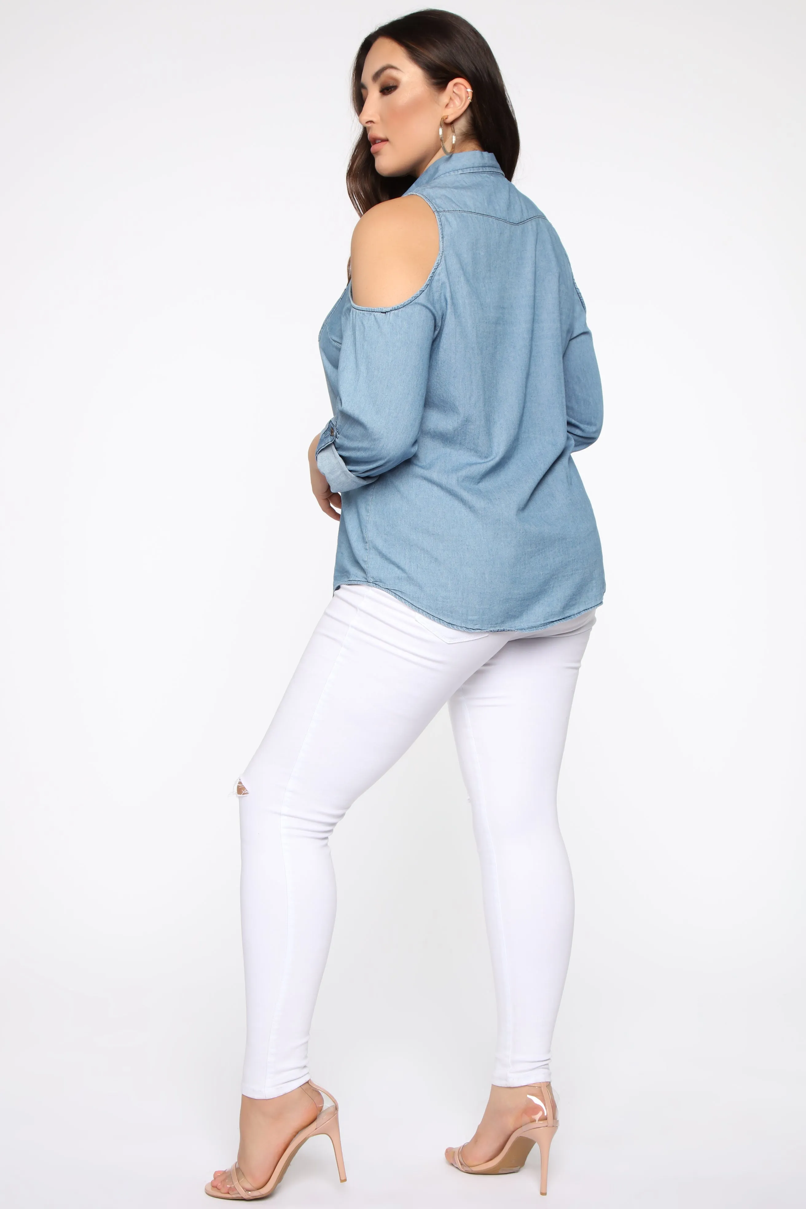 Allison Cold Shoulder Top - Medium Wash