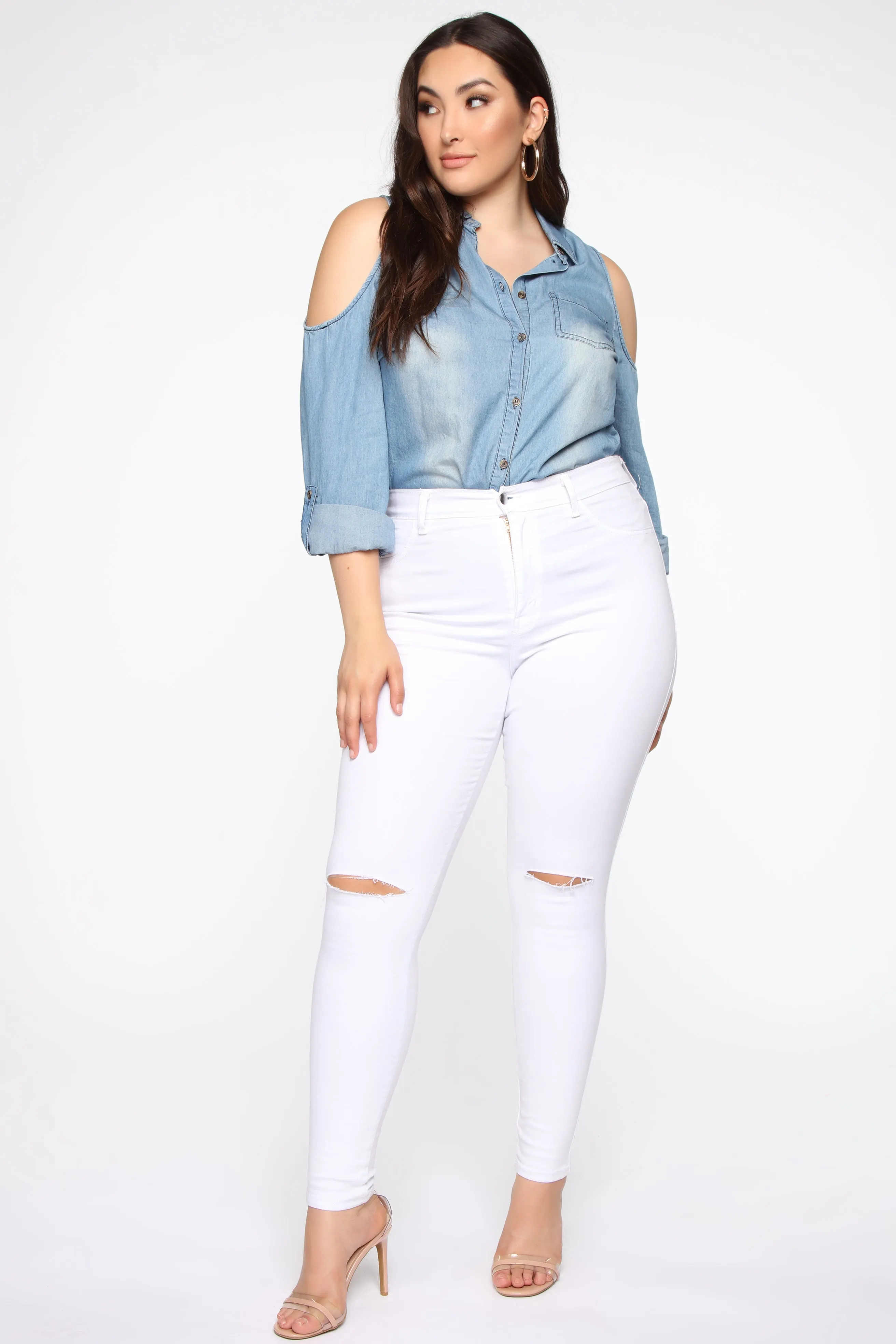 Allison Cold Shoulder Top - Medium Wash