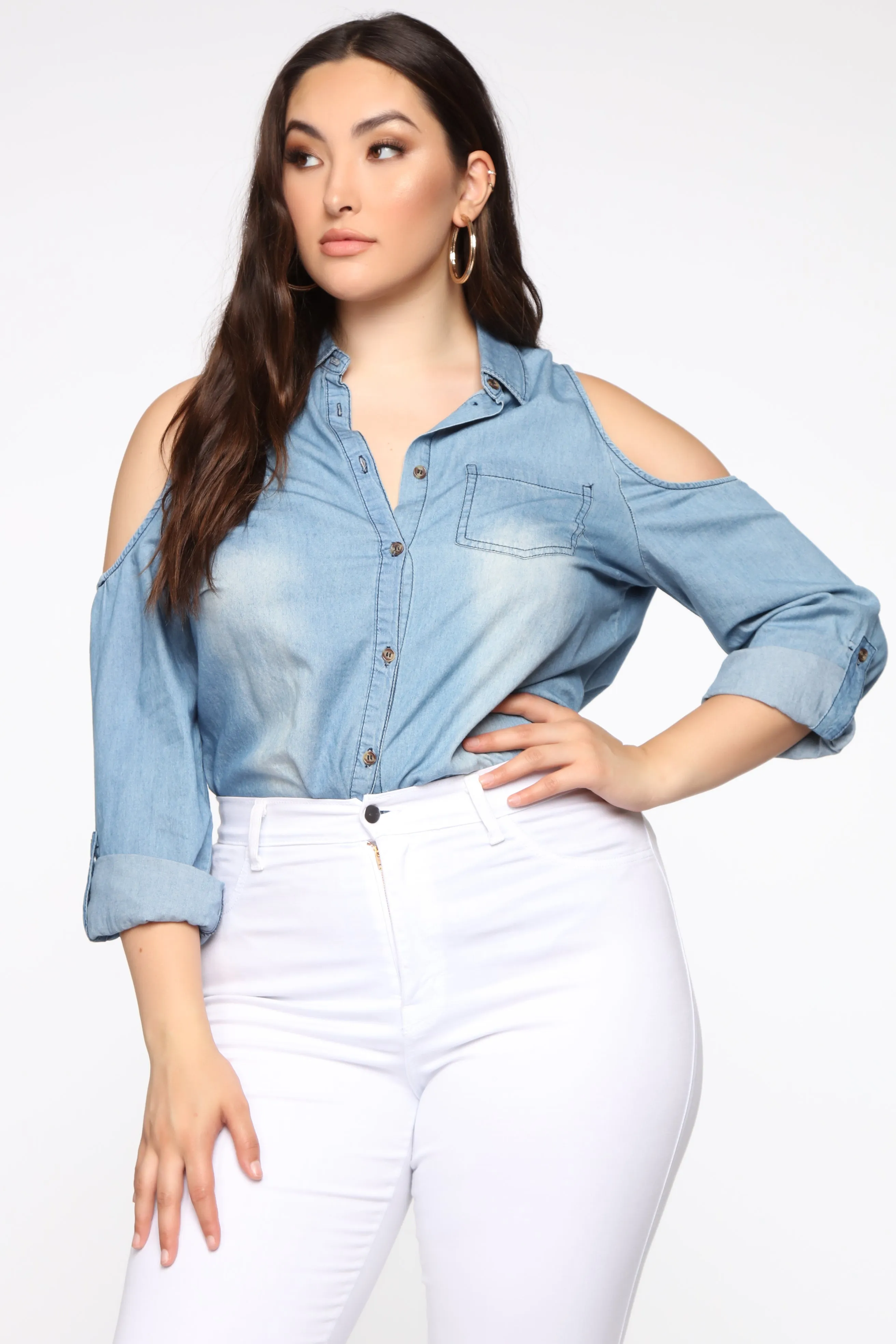 Allison Cold Shoulder Top - Medium Wash