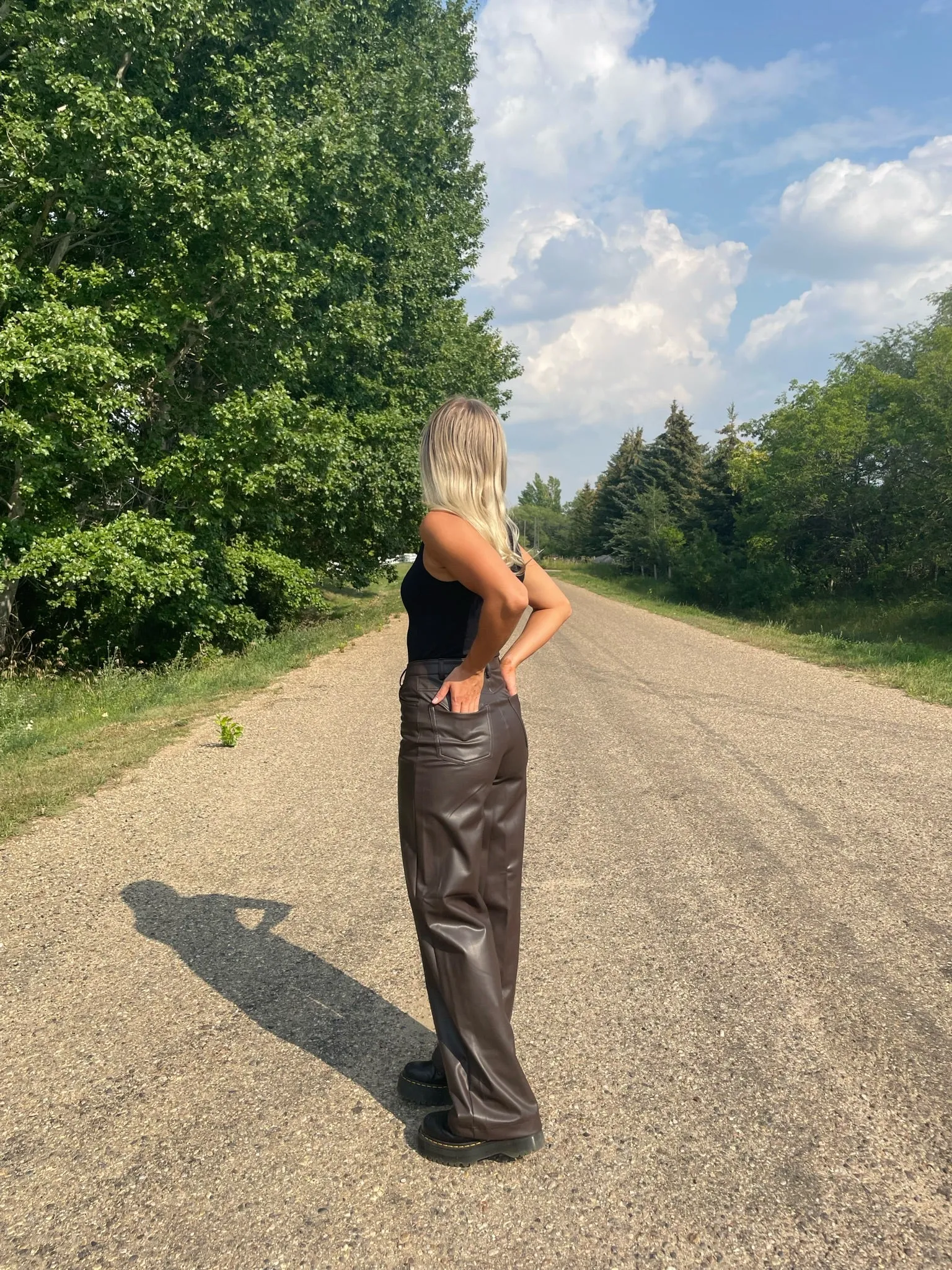 Amber Vegan Leather Criss Cross Pant | DK Brown