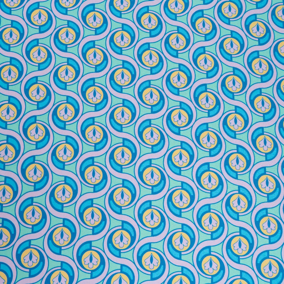 Aqua & Pink Geo Printed Silk Twill (A 2.40m Piece)