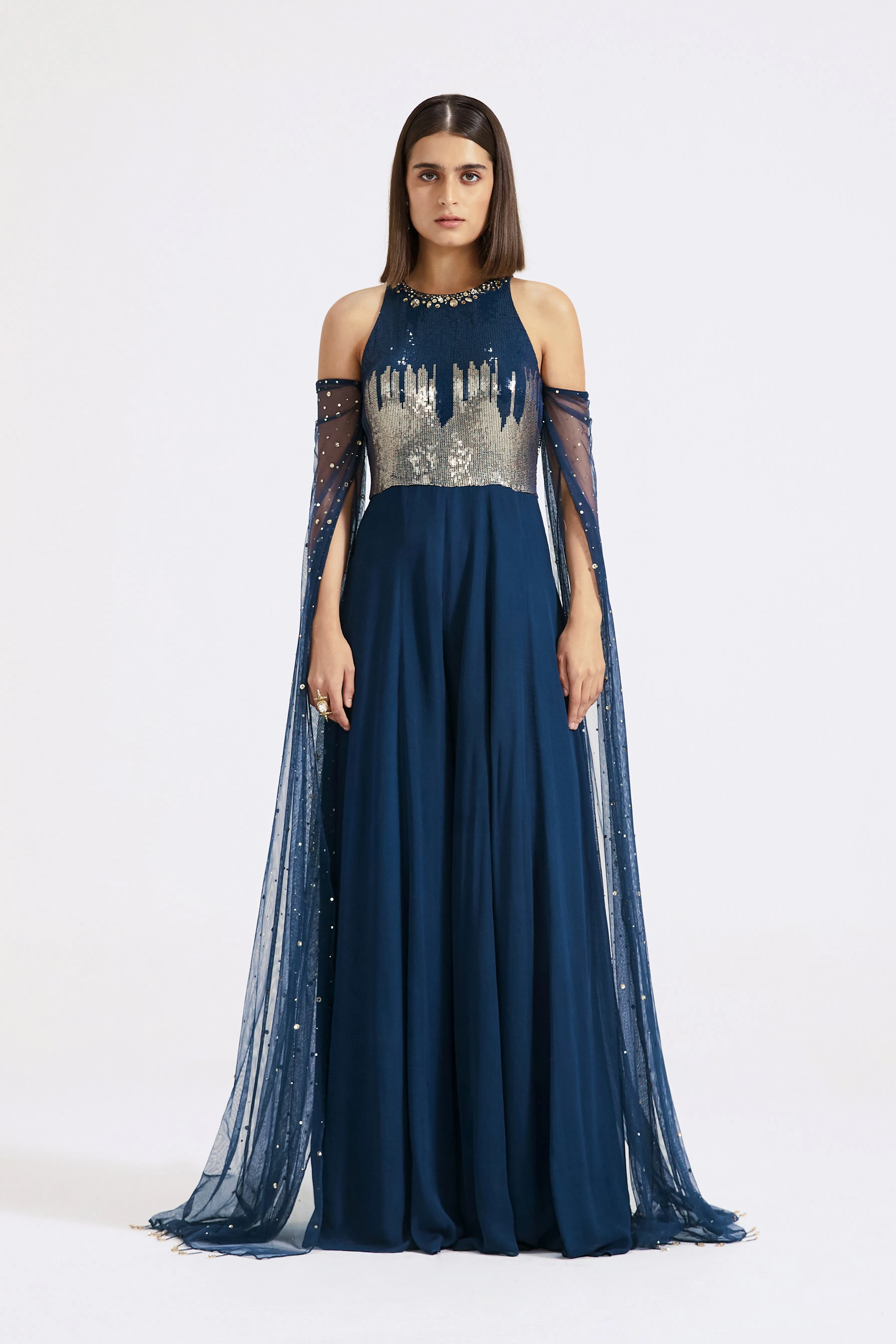 Blue Cold Shoulder Jumpsuit