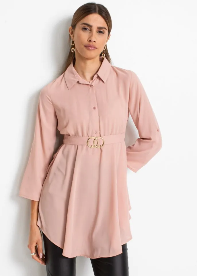 Bodyflirt Recycled Polyester Belted Long Blouse, Pink