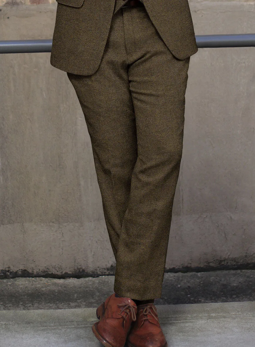 Bottle Brown Herringbone Tweed Pants