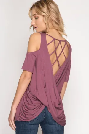 Celia Cold Shoulder Top - Mauve