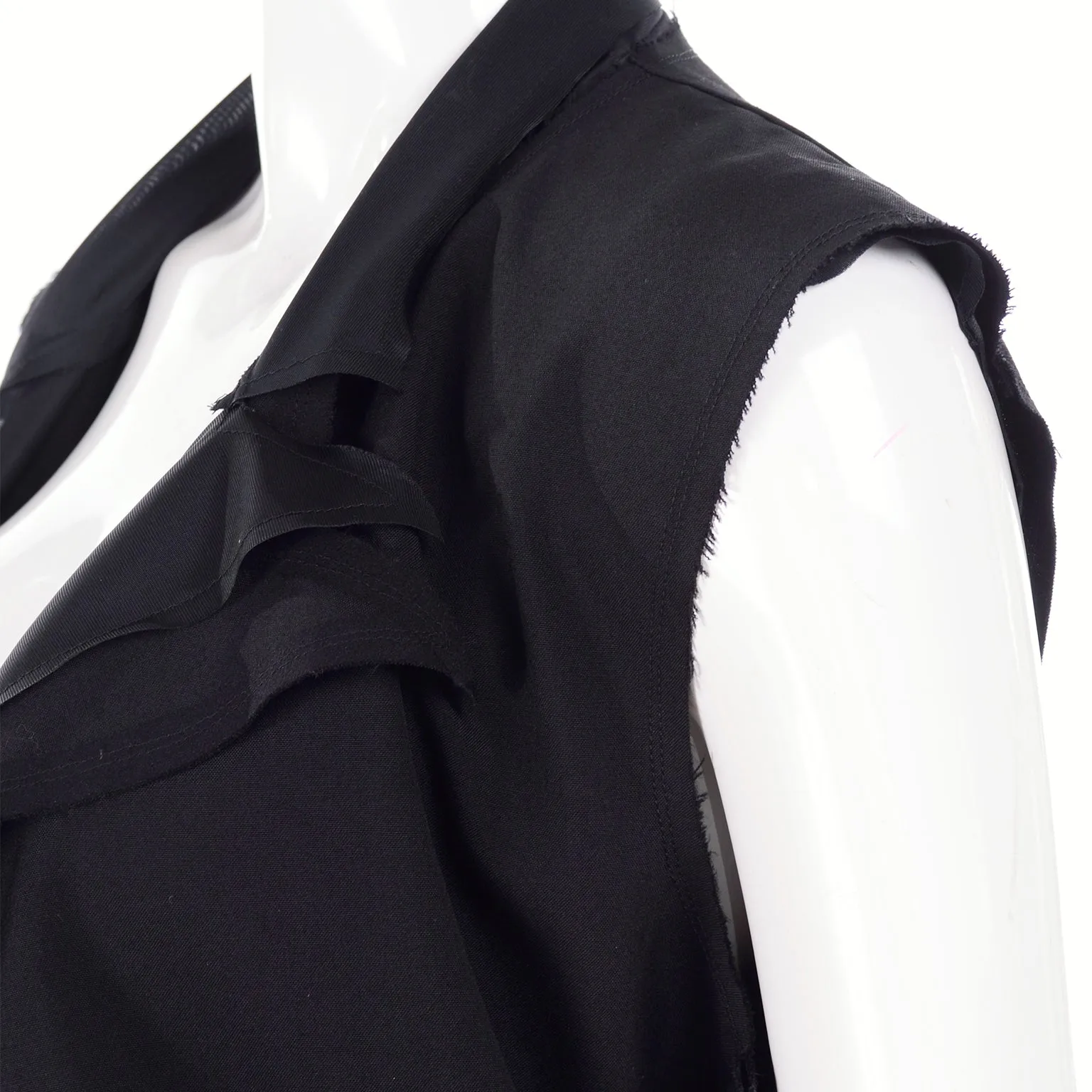 Comme des Garcons Black Wool Deconstructed Vest Layered w/ Raw Edges