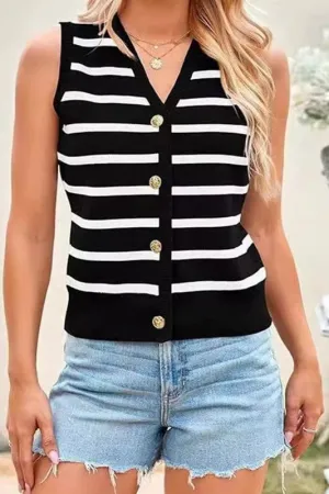 Day of Shopping V Neck Black Vest Top