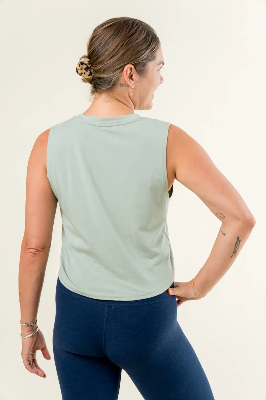 Don't Distress Balance Cropped Tank - Sage Green
