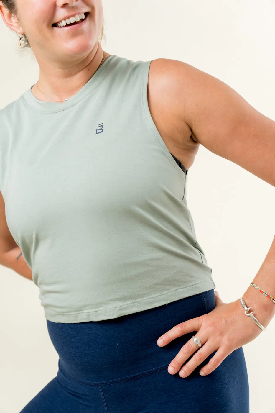 Don't Distress Balance Cropped Tank - Sage Green