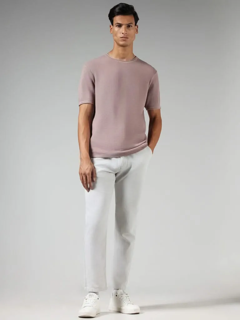 ETA Solid Pink Cotton Blend Slim Fit T-Shirt