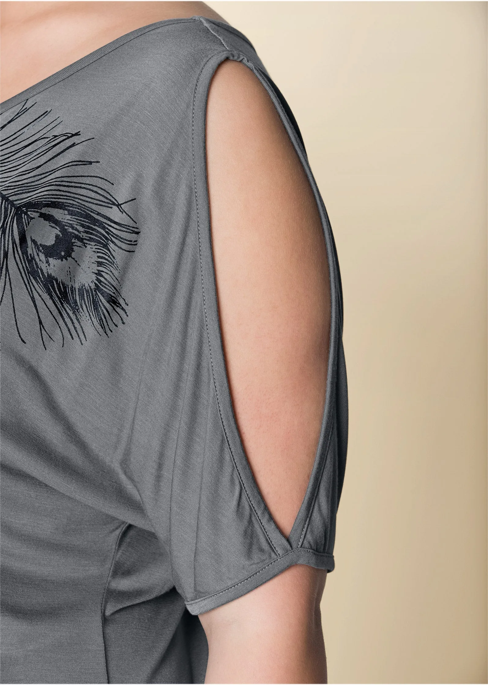 Feather Cold-Shoulder Tee - Grey