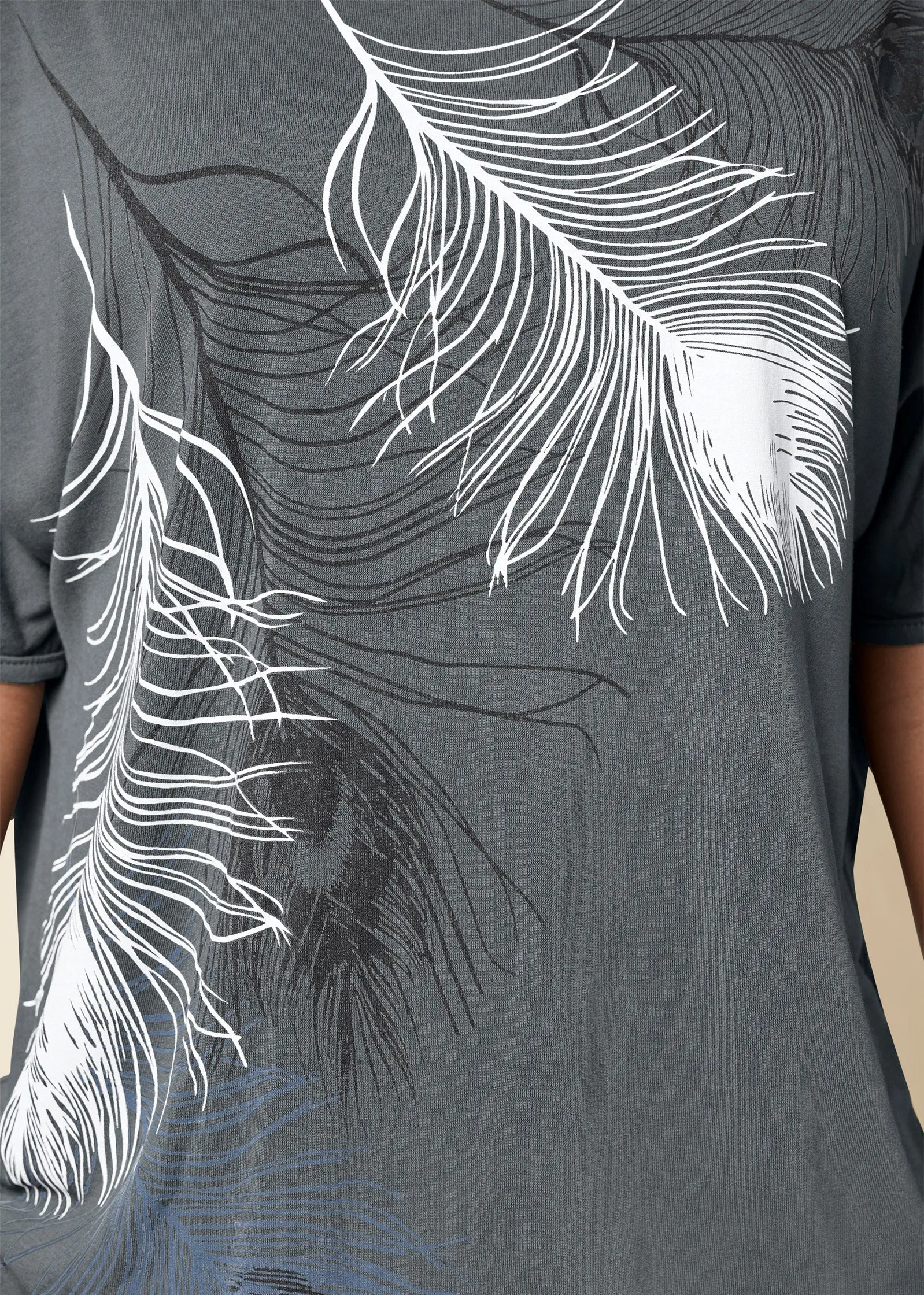 Feather Cold-Shoulder Tee - Grey
