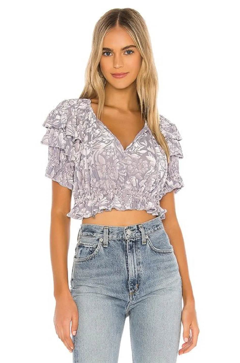 Free People Women's Velveteen Dreams Velvet Crop Top, Silver Mauve, S