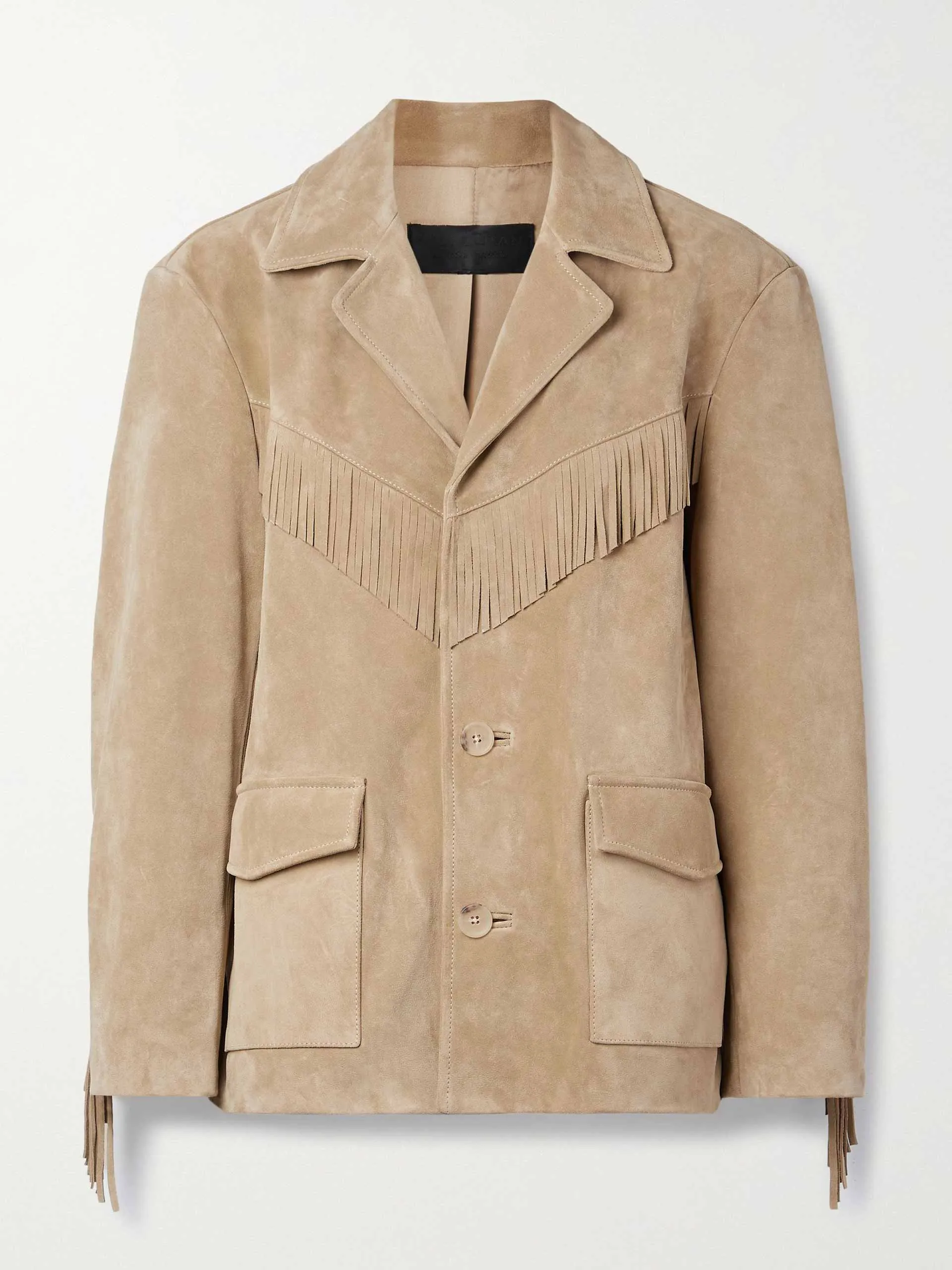 Fringed oversized suede jacket