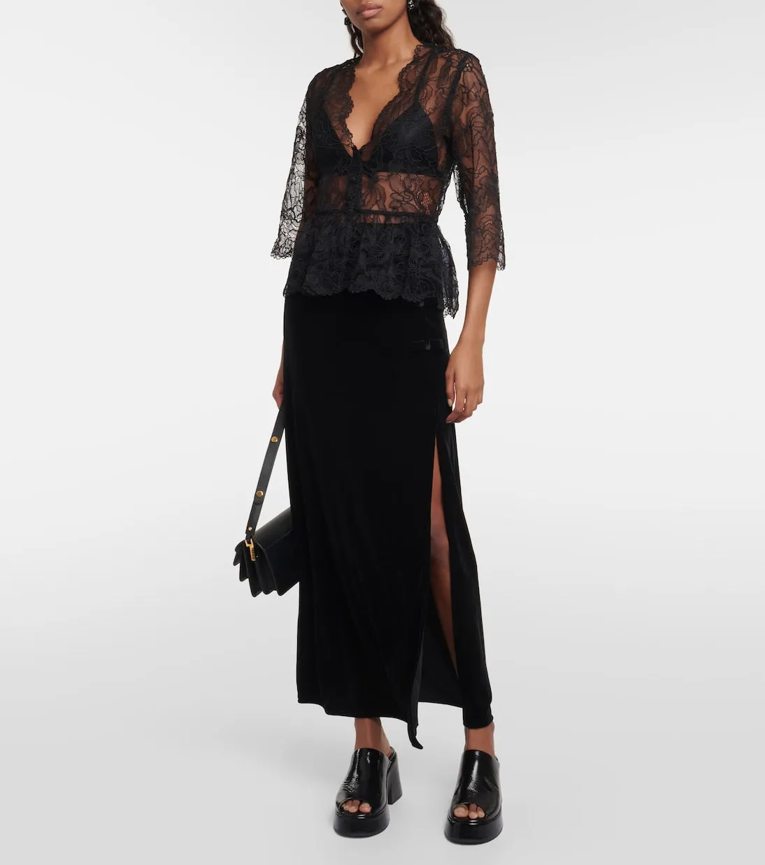 Ganni floral lace blouse, black