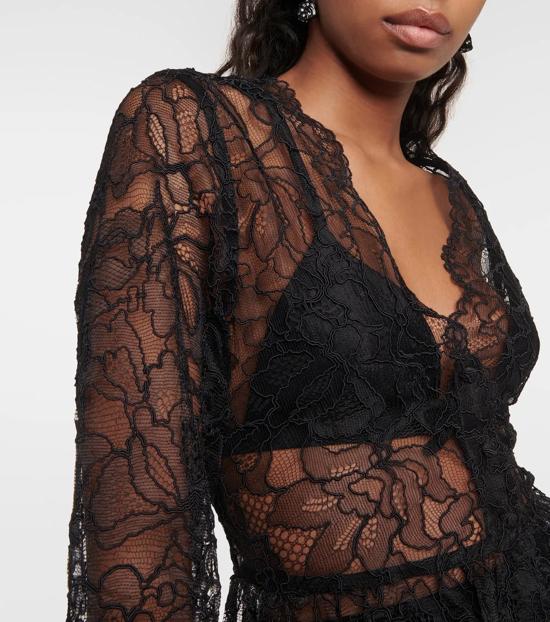 Ganni floral lace blouse, black