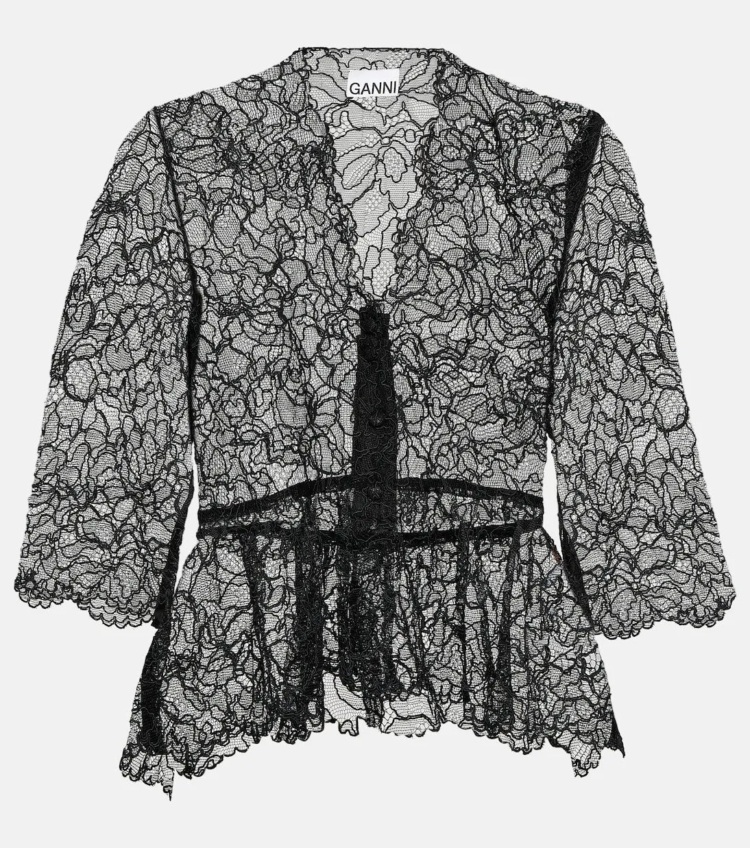 Ganni floral lace blouse, black