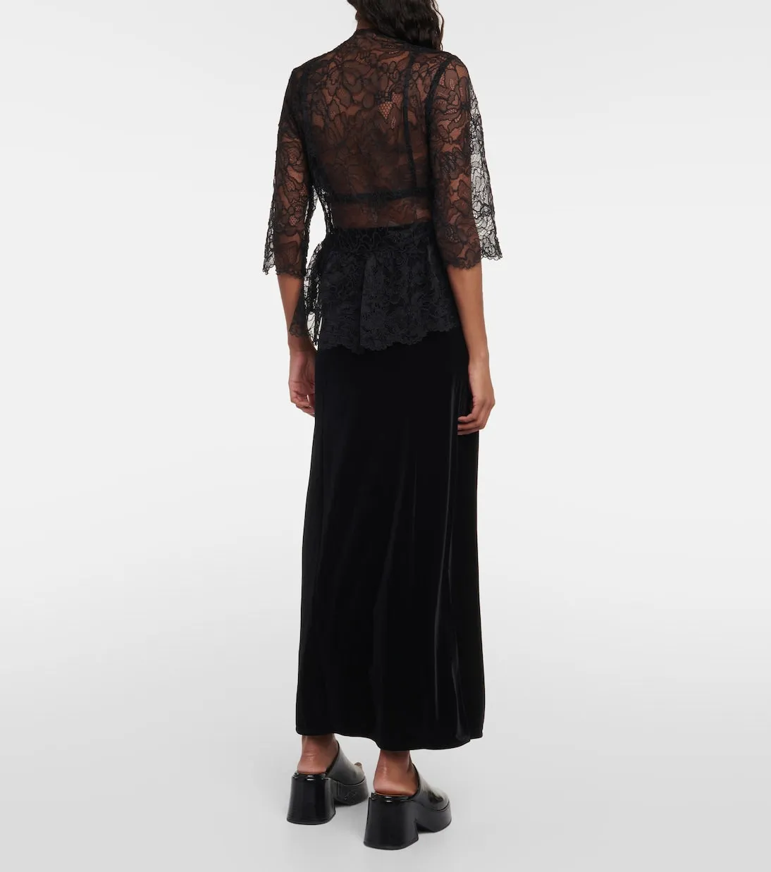 Ganni floral lace blouse, black