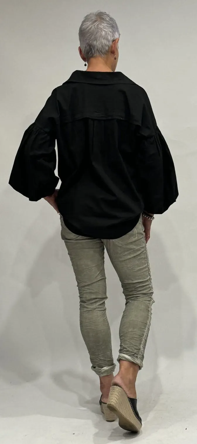 Italian Balloon Sleeve Blouse in Black