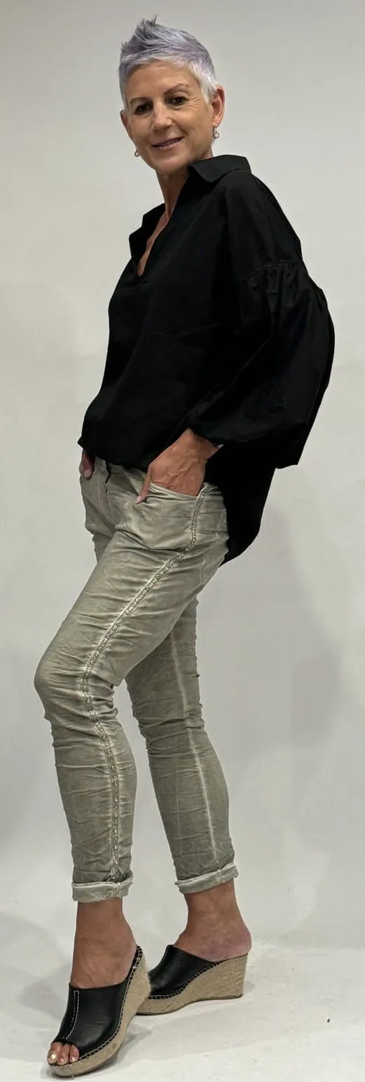 Italian Balloon Sleeve Blouse in Black