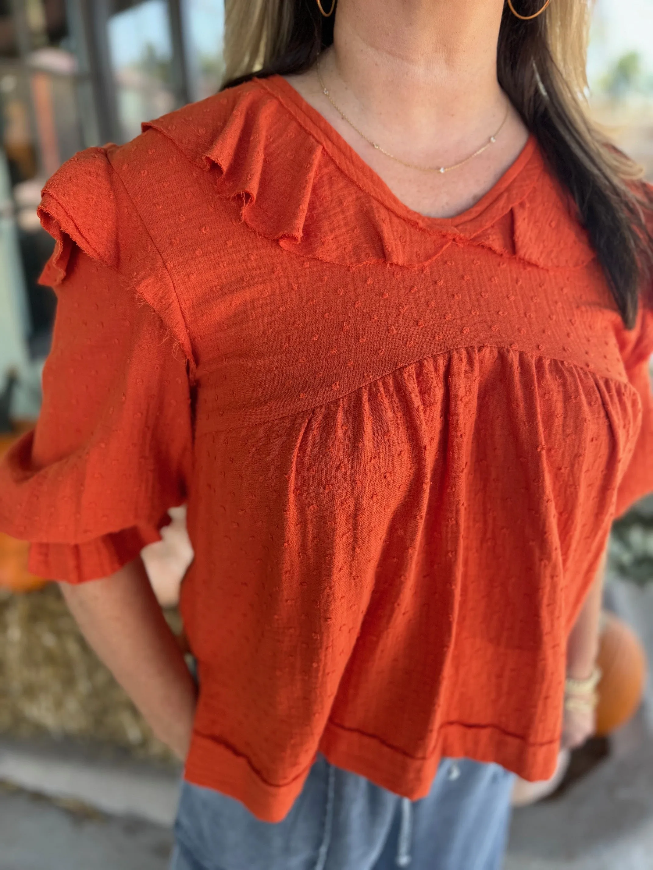 Ivy Jane Many Flounces Top Orange
