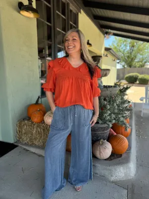 Ivy Jane Many Flounces Top Orange