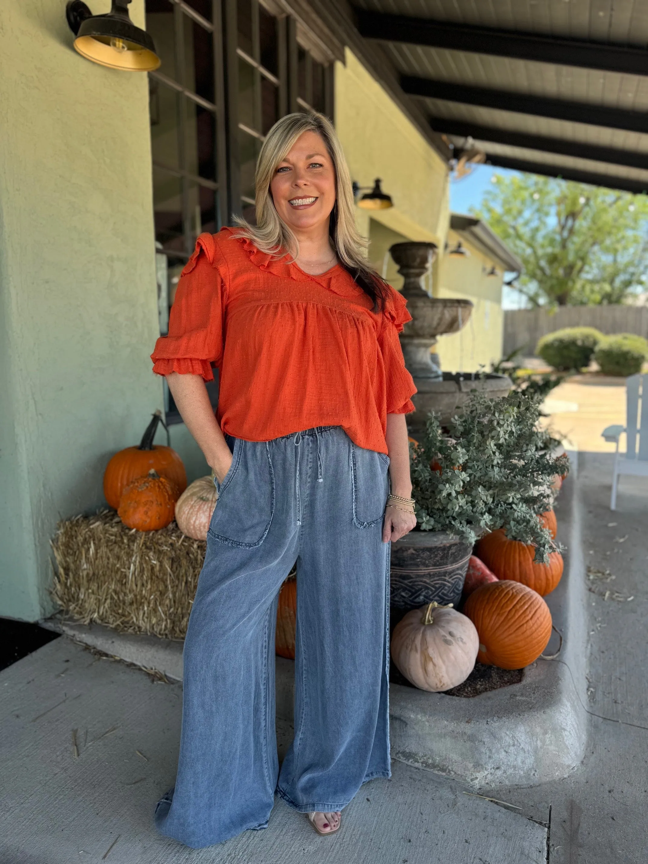 Ivy Jane Many Flounces Top Orange