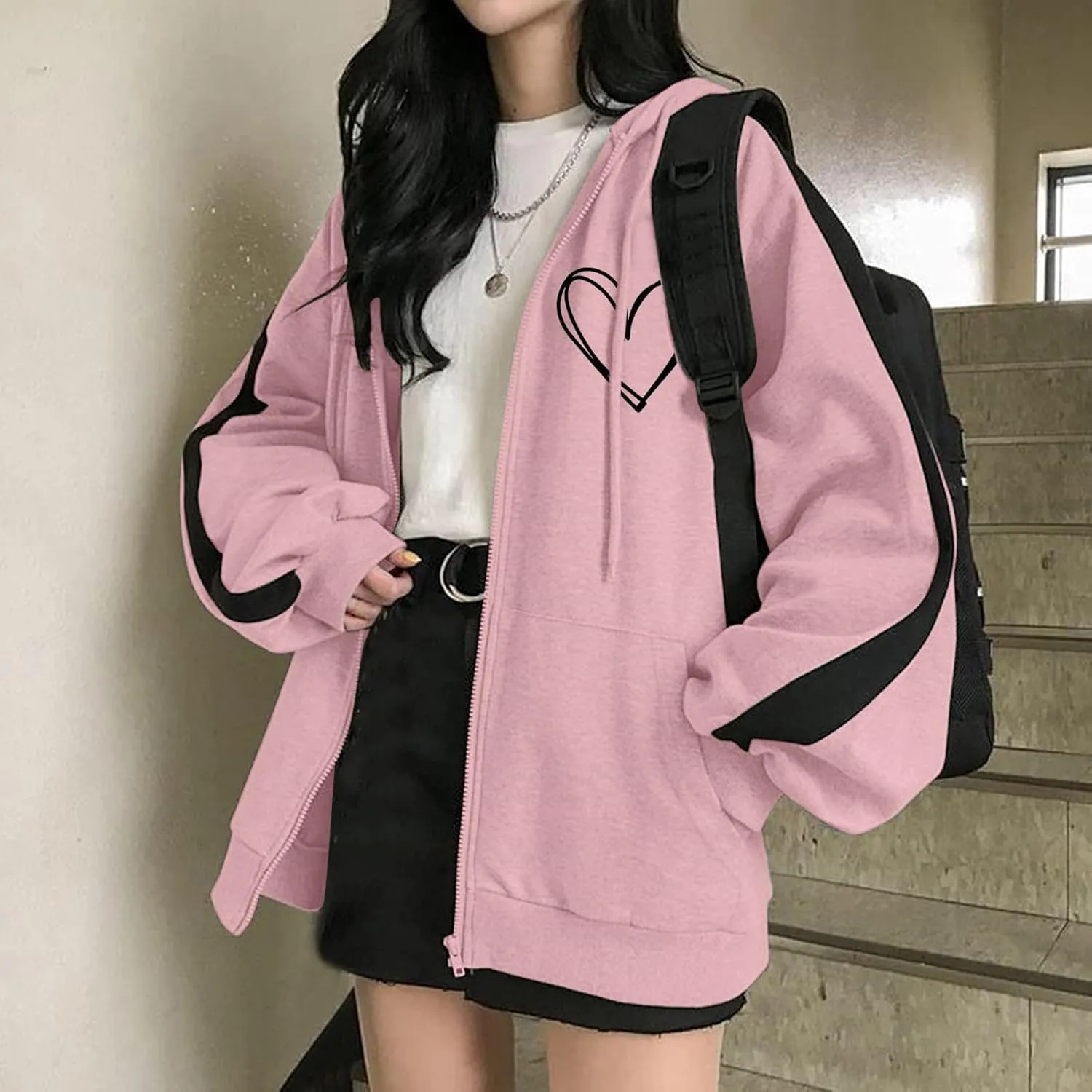 Los Angeles California Jacket for Women Hoodies Full Zip Up Print Pockets Long Sleeve Hooded Sweatshirt Coat Cute Zipper