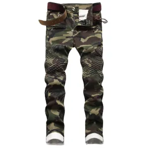 Men's Ripped Jeans Straight Fit Denim Pants^