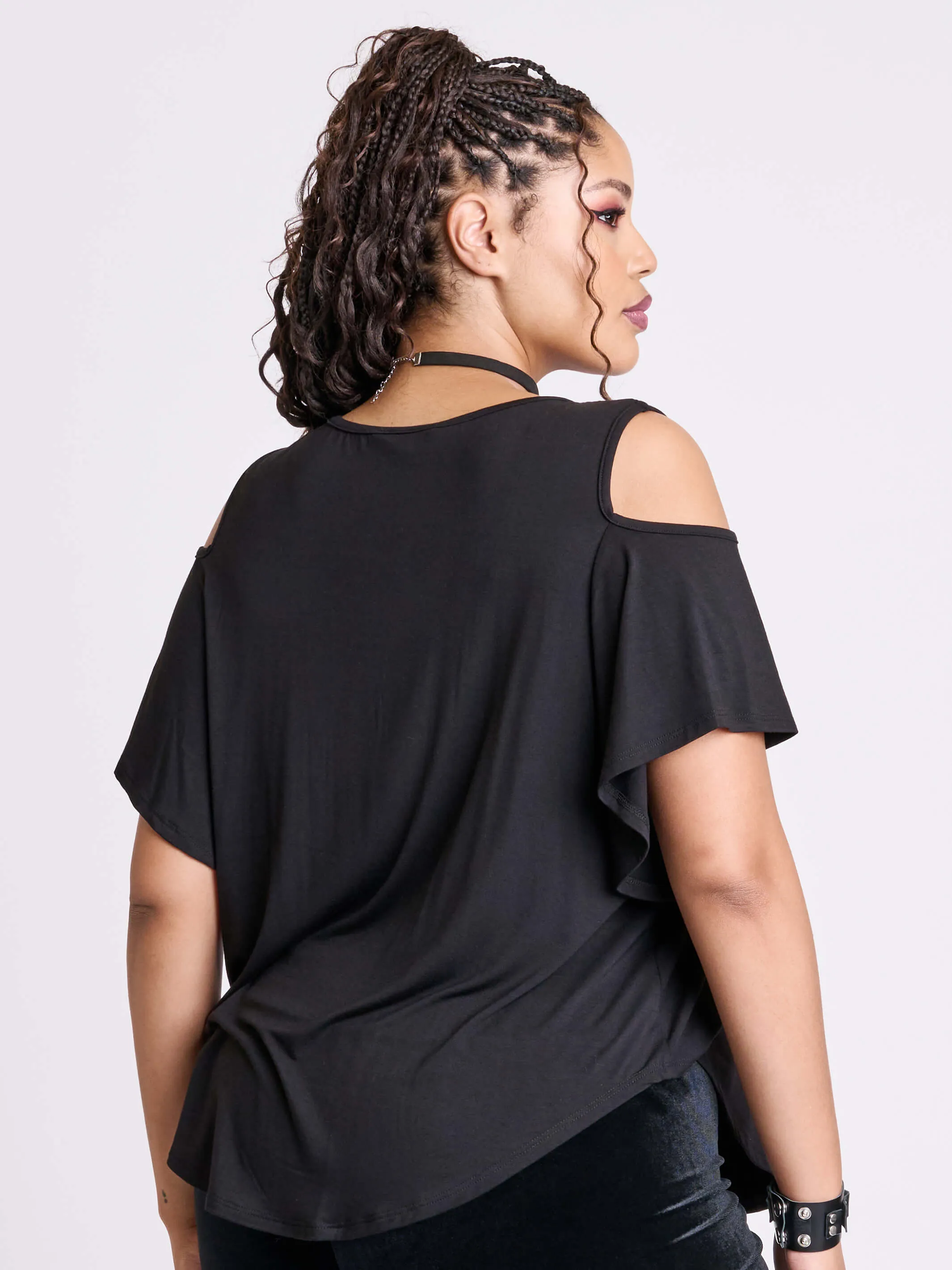 Night Raven Cold Shoulder Top