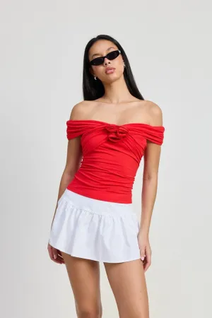 OFF SHOULDER ROSETTE TOP