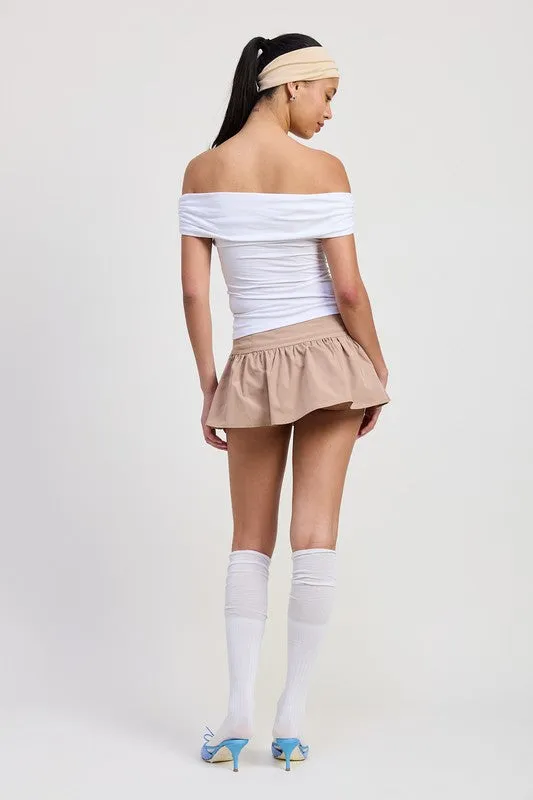 OFF SHOULDER ROSETTE TOP